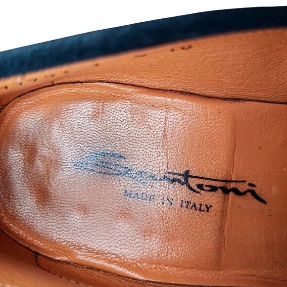 Santoni Italy Navy Blue Suede Leather Dress Shoes Mens Size 10D Slip-on Loafers - Picture 12 of 12